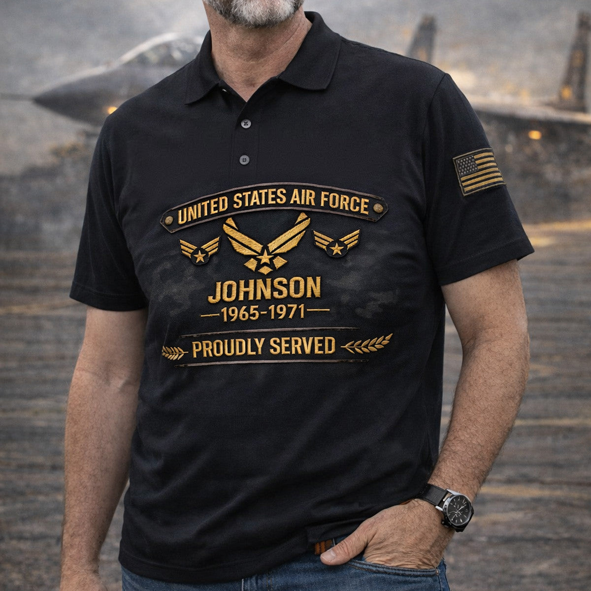 Custom Name US Air Force Veteran Polo Shirt, Proudly Served Golf Shirt, Personalized Military Gift for Him