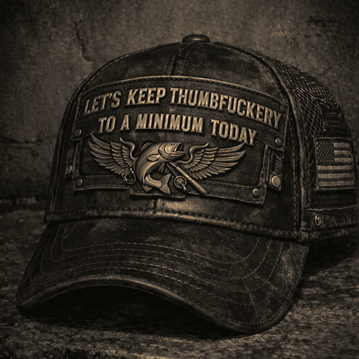 Lets Keep Thumbfuckery To A Minimum Today Printed Hat, Funny Fishing Trucker Cap For Men, Vintage Distressed Printed Fisherman Gift For Him