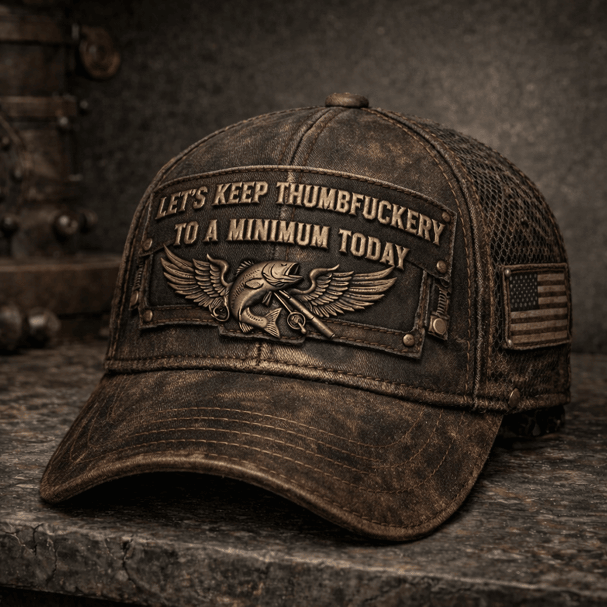 Lets Keep Thumbfuckery To A Minimum Today Printed Trucker Hat, Funny Angler Cap For Men, Sarcastic Fishing Gift For Dad, Outdoor Humor Hat