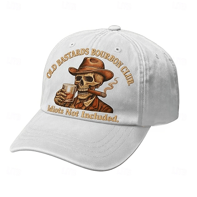Bourbon Club Skull Hat, Funny Drinking Humor Cap, Whiskey Lover Gift for Grandpa Dad Husband