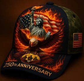 250th Anniversary Patriotic Eagle Flame Hat, USA Freedom Military Tribute Cap