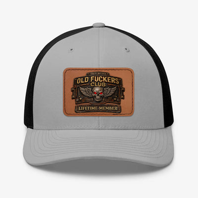 Old Fuckers Club Printed Trucker Hat, 100% Bitter Lifetime Member Skull Leather Patch Cap, Funny Retirement Gift For Men
