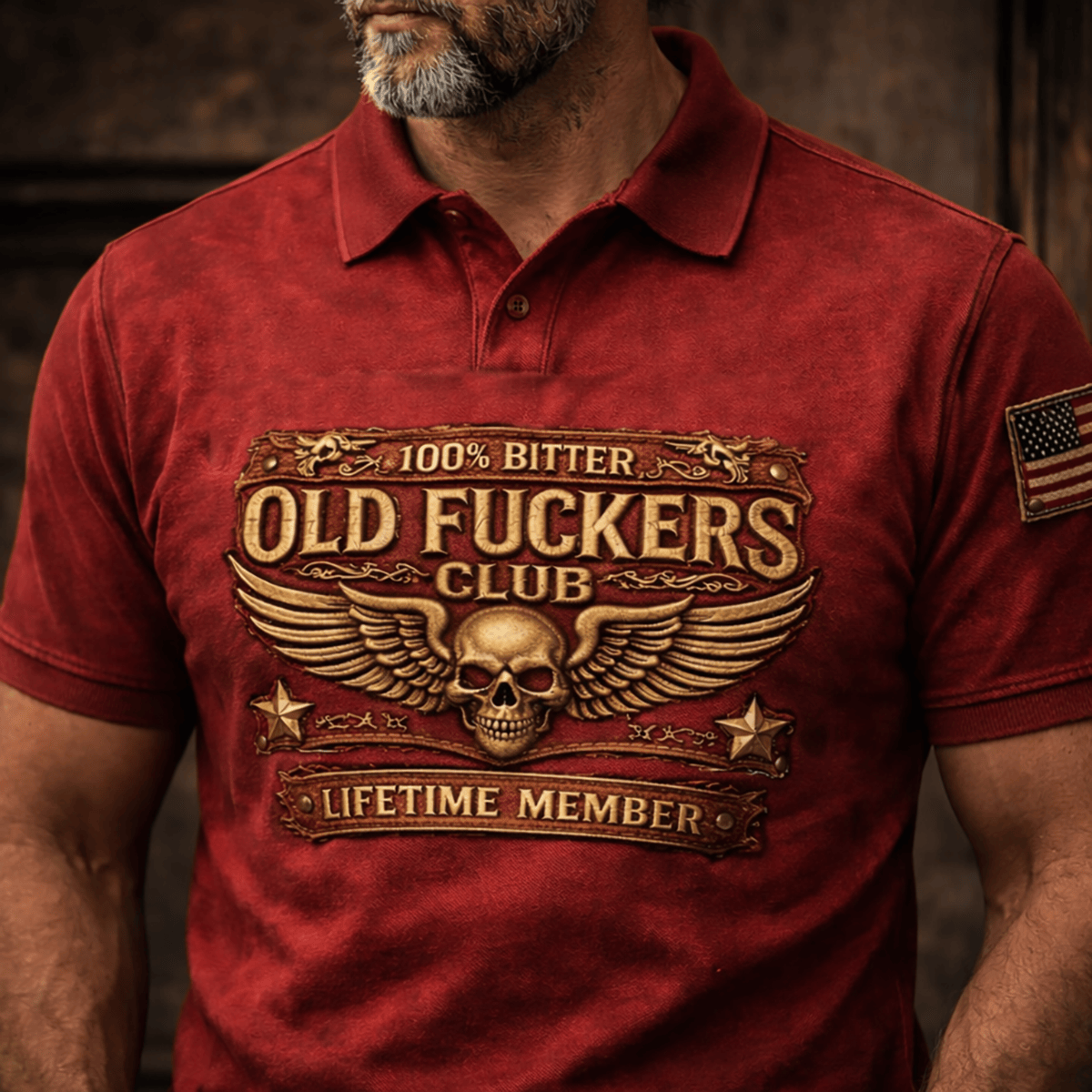 Old Fckers Club Printed Polo Shirt, Vintage Shirt Gift for Men, Lifetime Member Skull Graphic Top