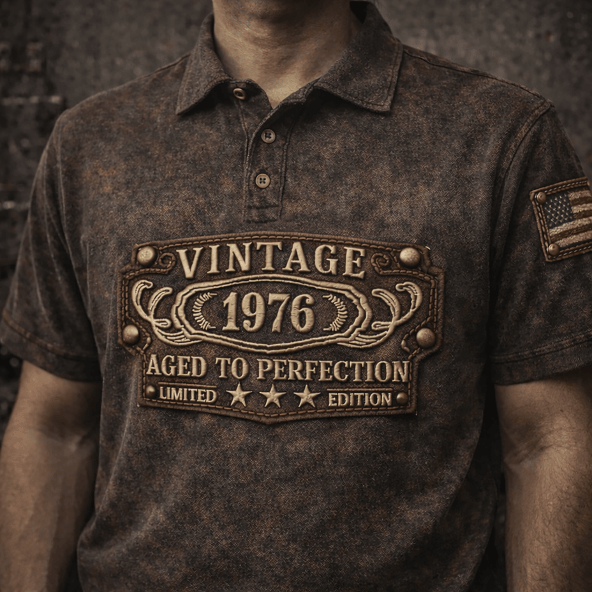 Vintage 1976 Printed Polo Shirt, Aged To Perfection Limited Edition Top, 49th Birthday Gift for Men, Born in 1976 Retro Shirt