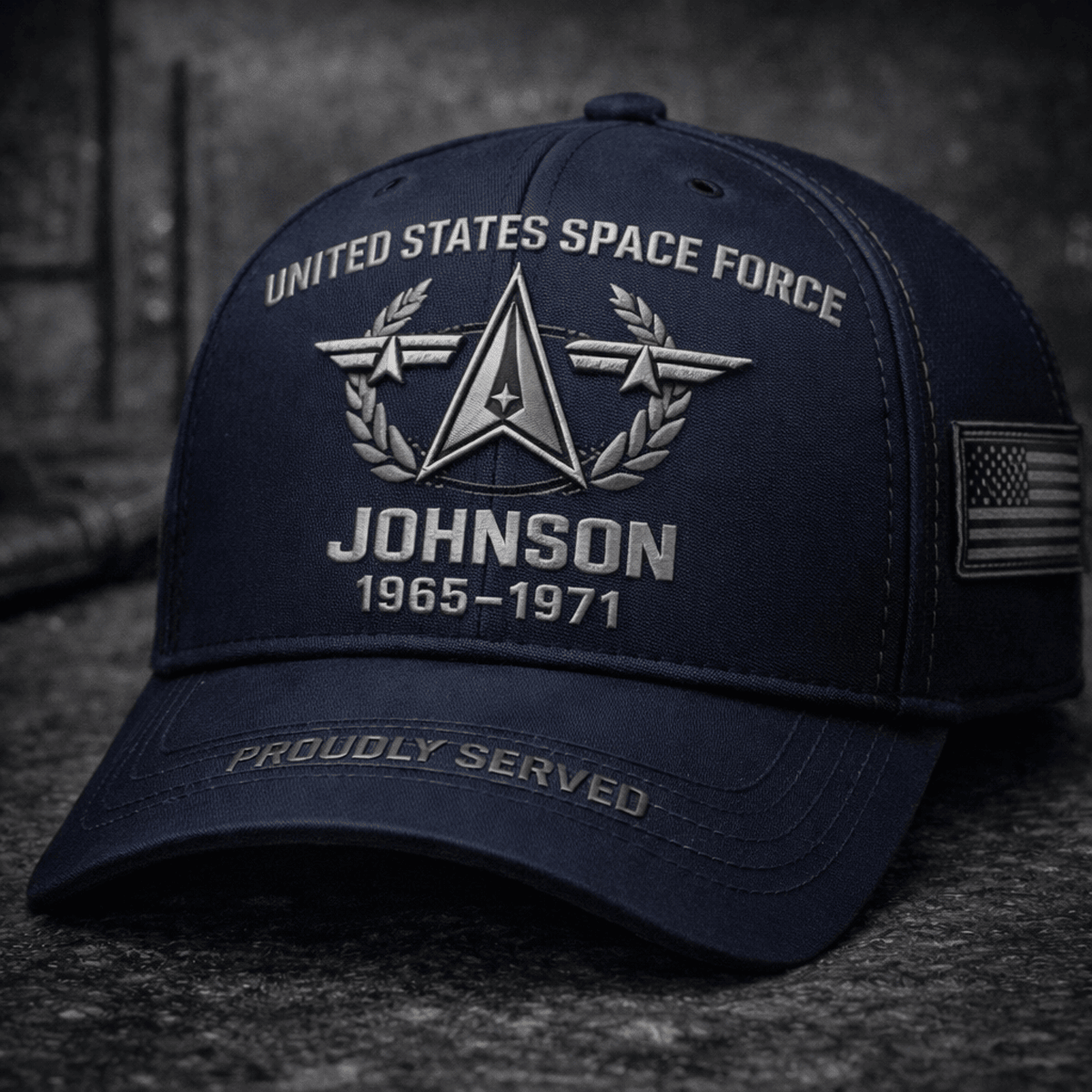 Personalized Navy Blue Military Printed Cap, Custom Veteran Hat, Proudly Served Patriotic Gift for Father, Retirement Gift Idea