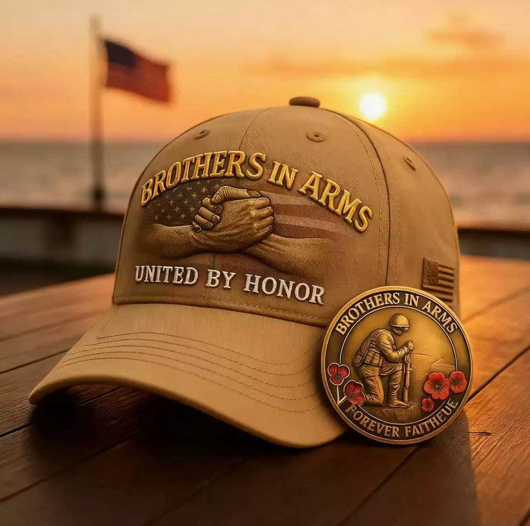 Brothers In Arms United By Honor Hat, Veteran Memorial Cap, Military Tribute Gift for Soldier Dad