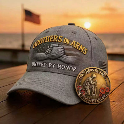 Brothers In Arms United By Honor Hat, Veteran Memorial Cap, Military Tribute Gift for Soldier Dad