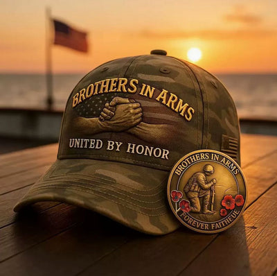 Brothers In Arms United By Honor Hat, Veteran Memorial Cap, Military Tribute Gift for Soldier Dad