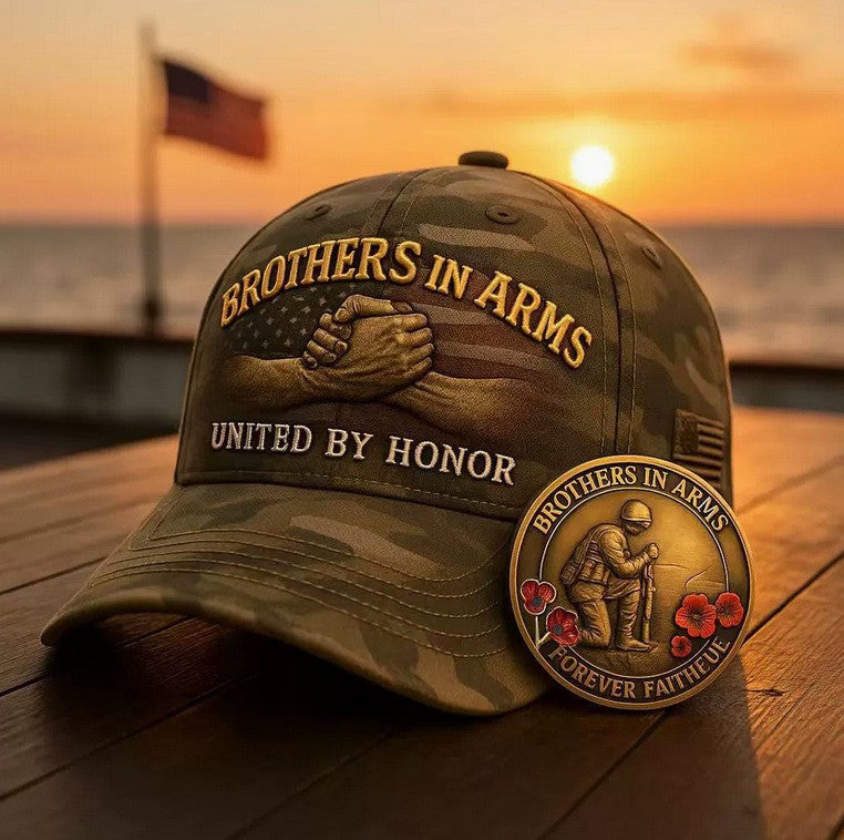 Brothers In Arms United By Honor Hat, Veteran Memorial Cap, Military Tribute Gift for Soldier Dad