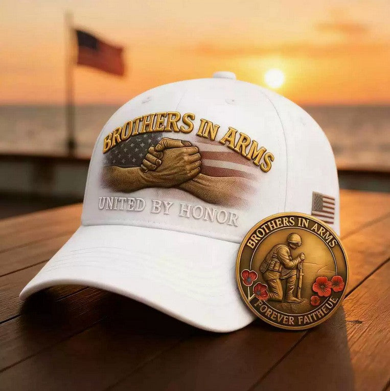 Brothers In Arms United By Honor Hat, Veteran Memorial Cap, Military Tribute Gift for Soldier Dad