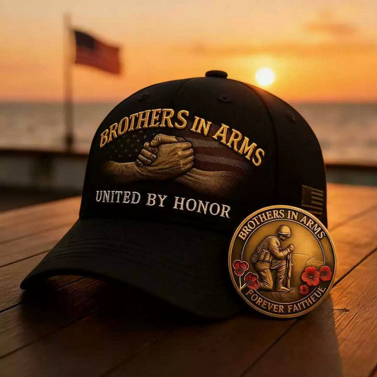 Brothers In Arms United By Honor Hat, Veteran Memorial Cap, Military Tribute Gift for Soldier Dad