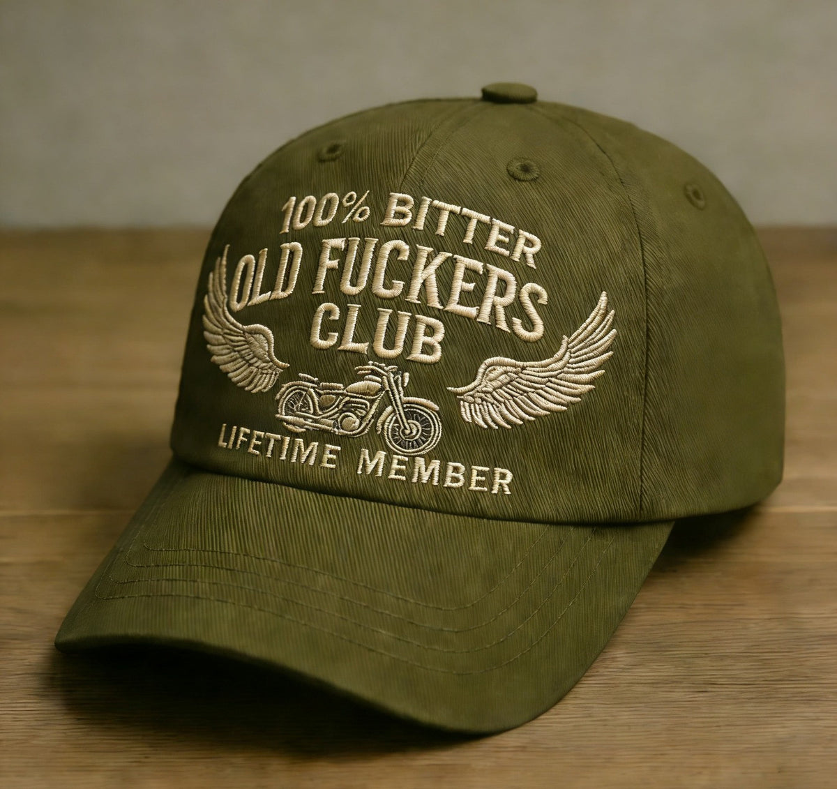 100% Bitter Old Bikers Club Hat, Funny Motorcycle Dad Cap, Lifetime Member Embroidered Biker Gift Hat