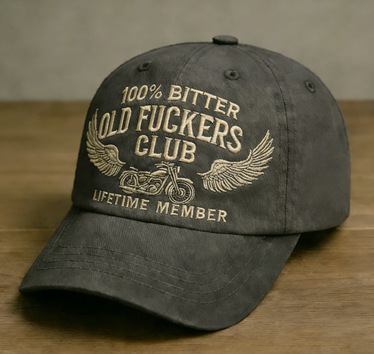 100% Bitter Old Bikers Club Hat, Funny Motorcycle Dad Cap, Lifetime Member Embroidered Biker Gift Hat