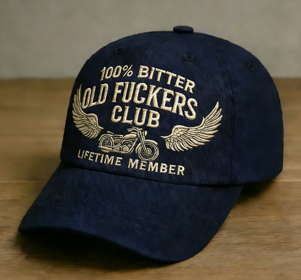 100% Bitter Old Bikers Club Hat, Funny Motorcycle Dad Cap, Lifetime Member Embroidered Biker Gift Hat