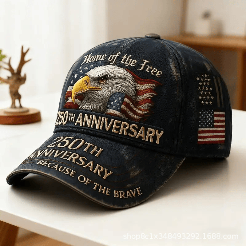 Home of the Free 250th Anniversary Navy Hat, USA Patriotic Eagle Cap, Because of the Brave Military Veteran Gift