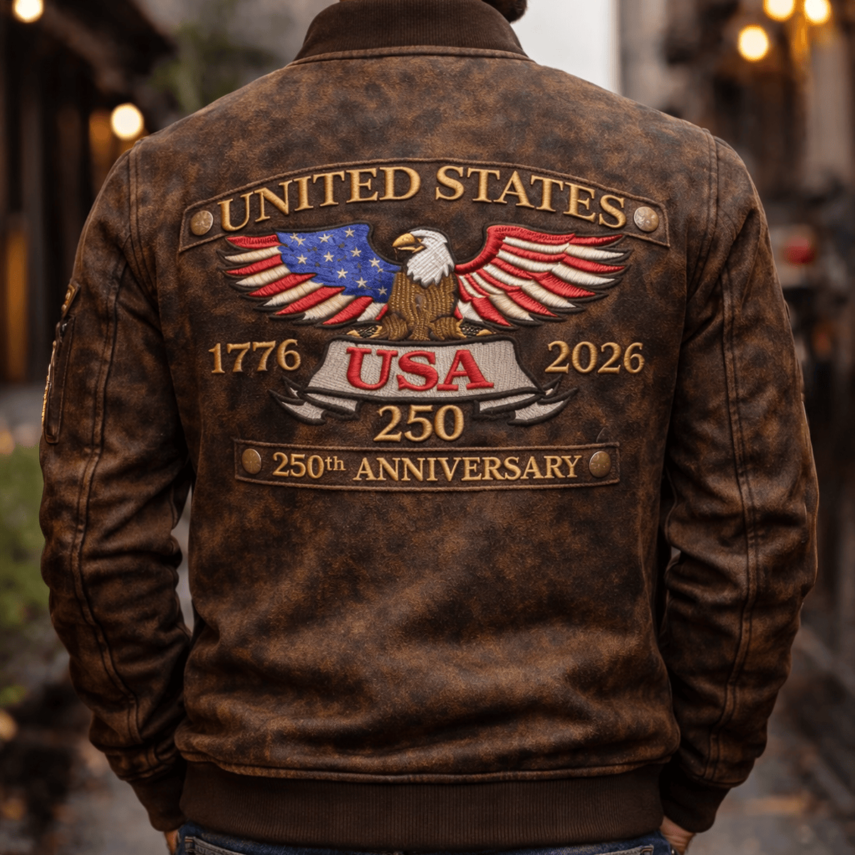 USA 250th Anniversary Printed Bomber Jacket, United States 1776-2026 Patriotic Coat, America 250 Years Independence Day Gift