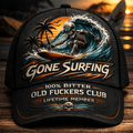 Gone Surfing Printed Hat, Skull Surfer Trucker Cap, Bitter Old Fckers Club Lifetime Member, Funny Old Man Birthday Gift for Dad