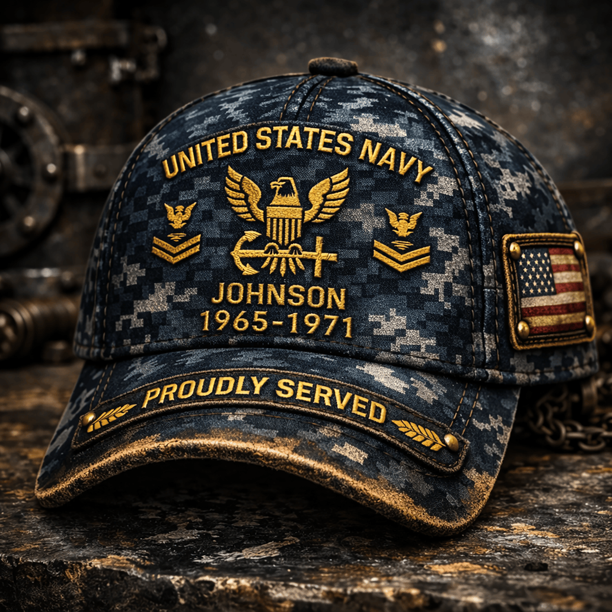 Custom U.S. Navy Veteran Printed Cap - Personalized Name and Service Years - Proudly Served Gift for Dad