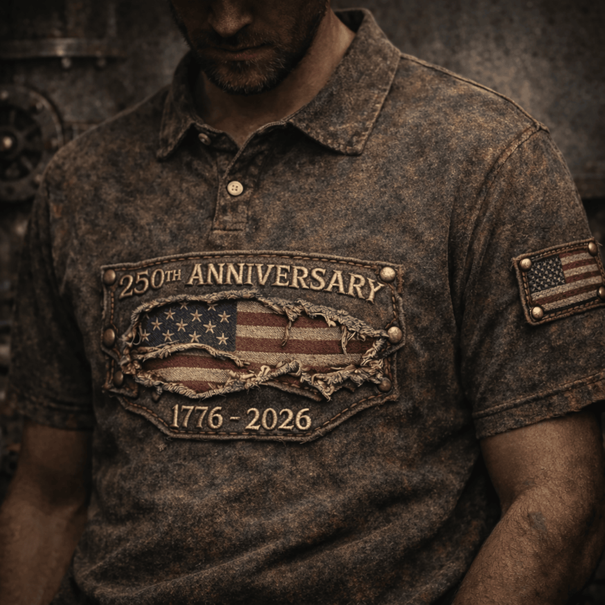 Patriotic USA 250 Years Printed Polo Shirt, America 1776-2026 Independence Anniversary Apparel, American Flag Patriotic Gift