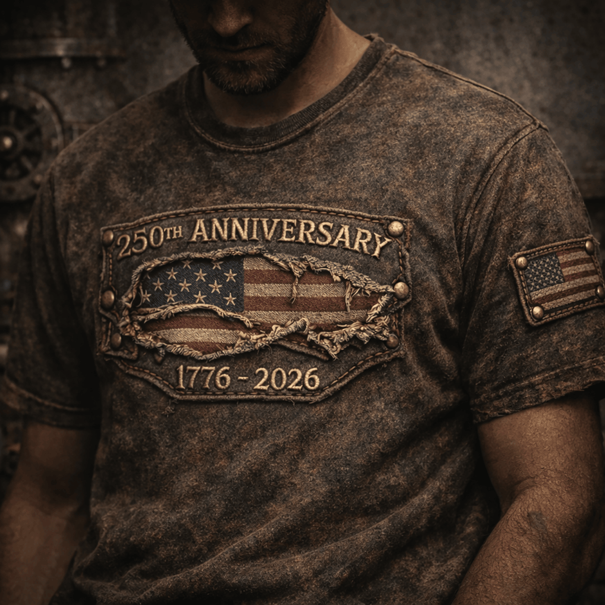 USA 1776-2026 Patriotic Printed T Shirt, America 250th Anniversary Independence Day Apparel, American Flag Fourth of July Gift