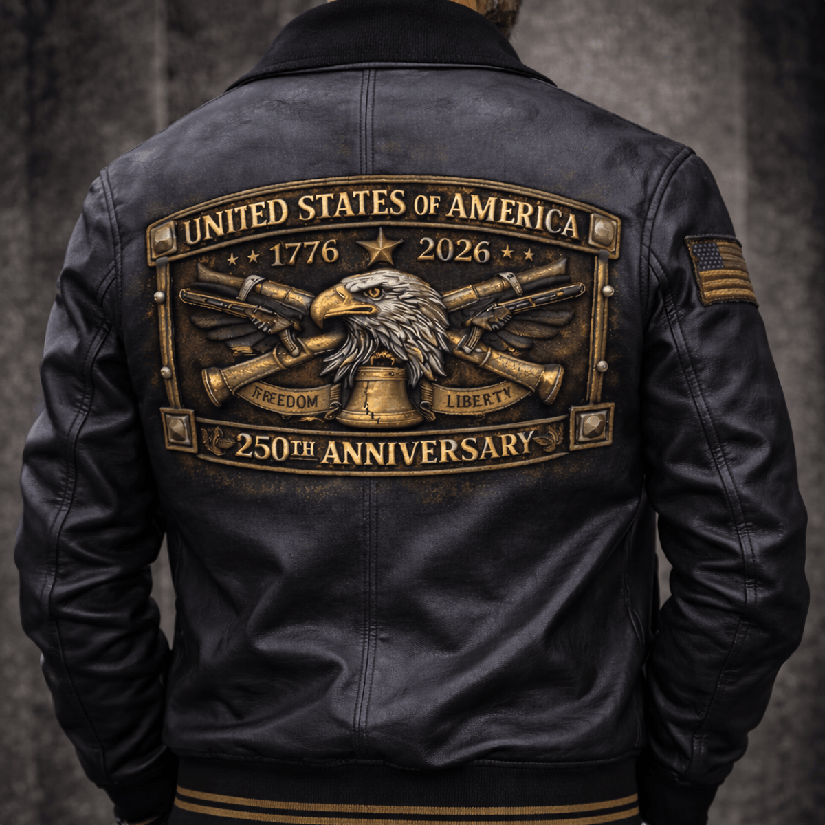 USA 250th Anniversary 1776-2026 Printed Bomber Jacket, Patriotic Eagle Freedom Liberty Design, American Veteran Biker Jacket