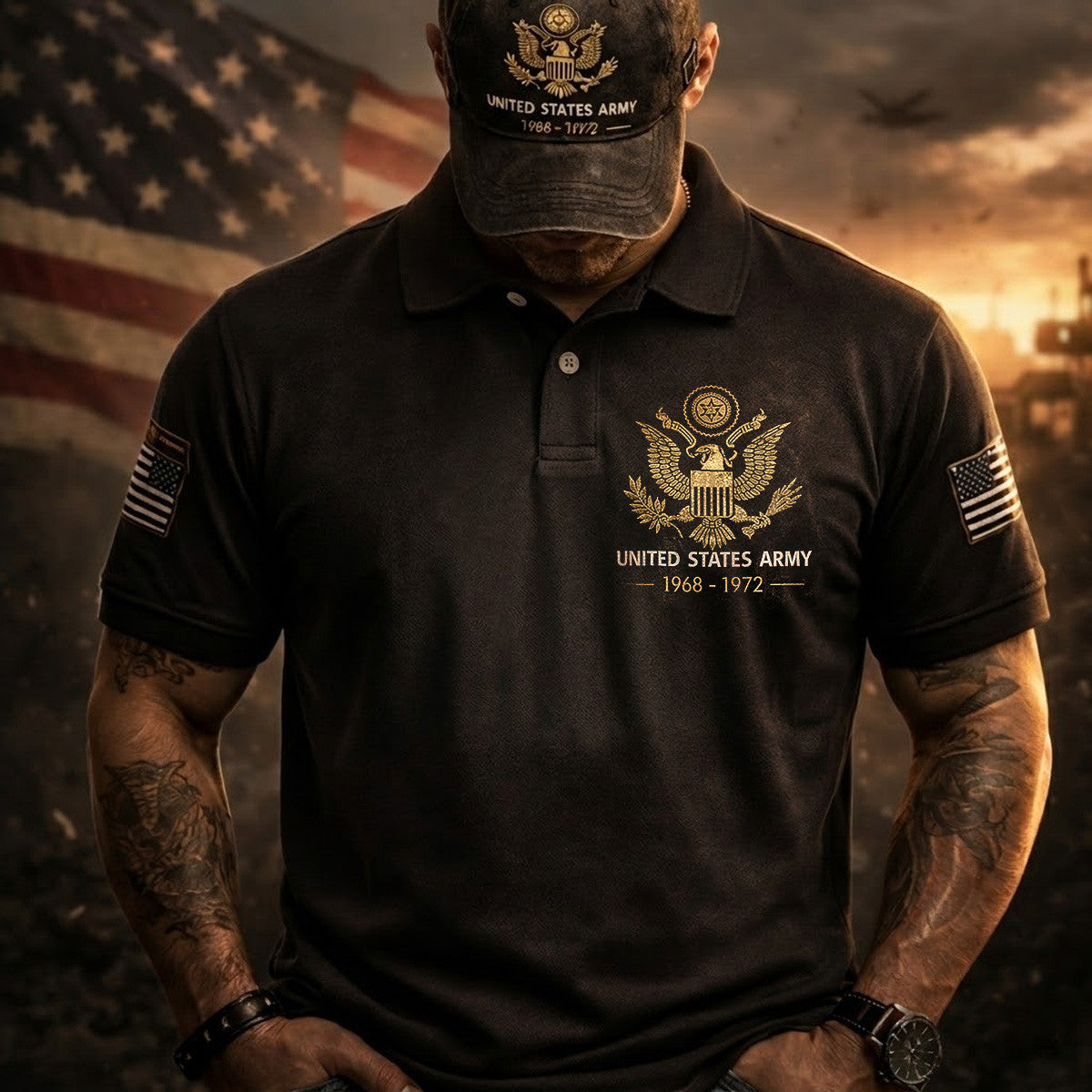 United States Veteran 1968-1972 Printed Polo Shirt, Patriotic Veteran Pride Apparel, American Military Service Gift For Veteran Dad