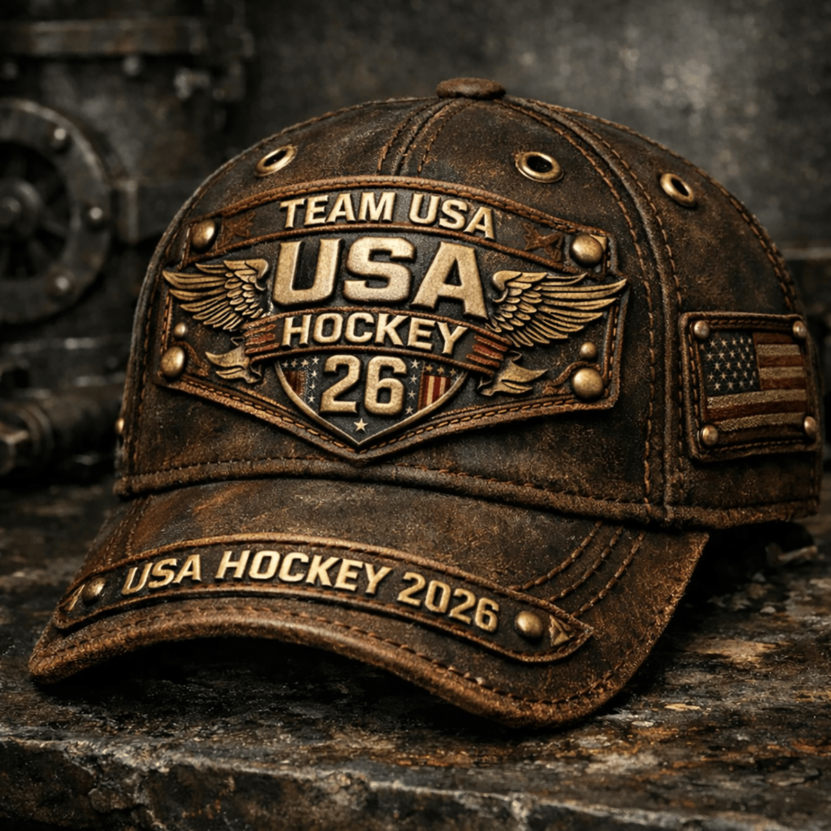 Team USA Hockey 26 Printed Trucker Cap Vintage USA Hockey Hat Patriotic American Flag Hat Sports Fan Gift Hockey Dad Gift