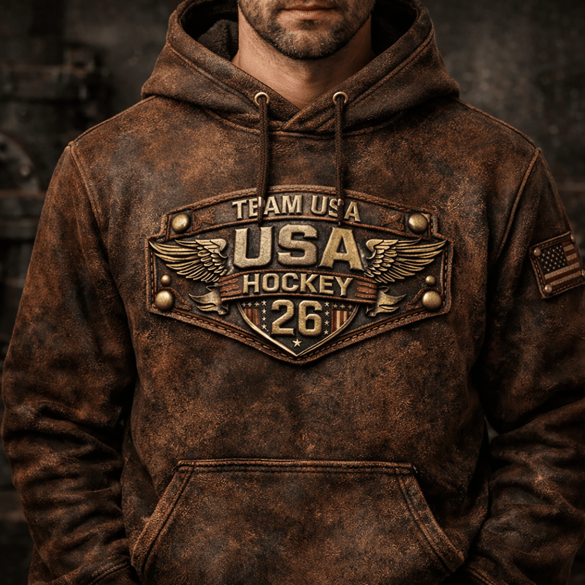 Team USA Hockey 26 Printed Hoodie Vintage USA Hockey Fan Hoodie Patriotic American Flag Hockey Gift For Men Sports Fan Hoodie