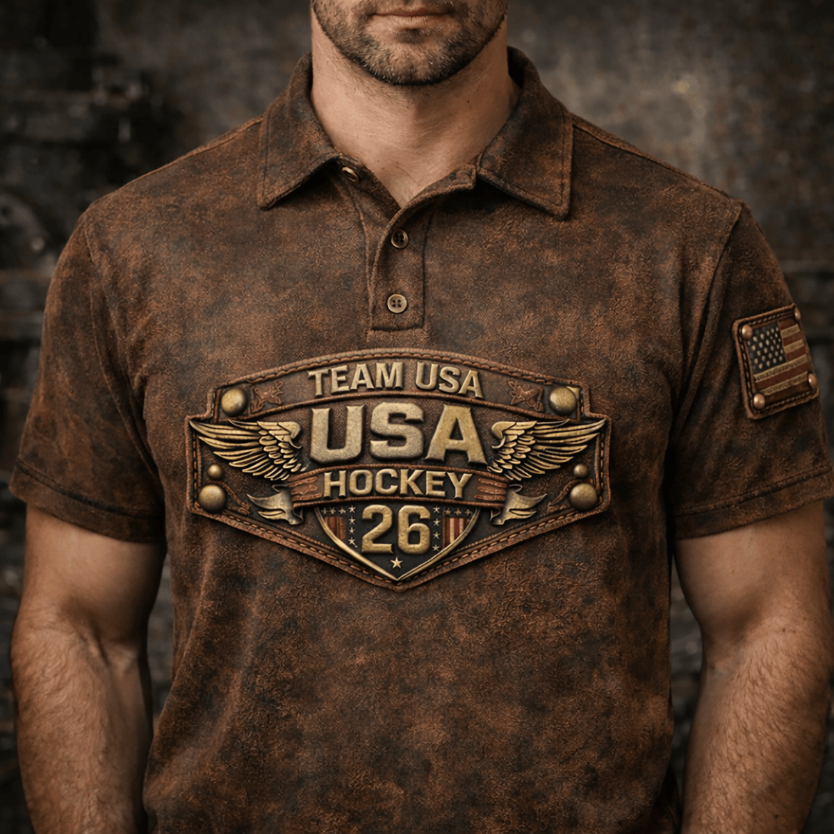 Team USA Hockey 26 Printed Polo Shirt Vintage USA Hockey Polo Patriotic American Flag Shirt Hockey Fan Gift Sports Lover