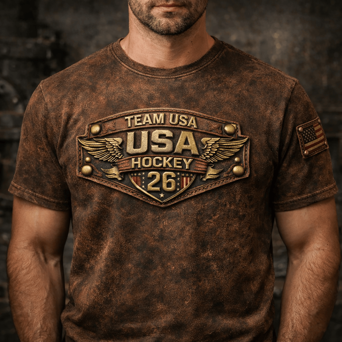 Team USA Hockey 26 Printed T Shirt Vintage USA Hockey Graphic Tee Patriotic American Flag Shirt Hockey Fan Gift For Men