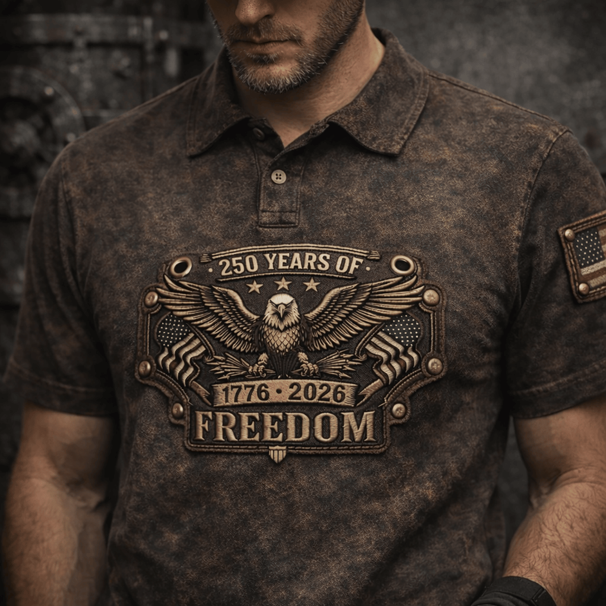 250 Years Of Freedom 1776 2026 Eagle Printed Polo Shirt Patriotic USA Flag Shirt American Independence Anniversary Gift