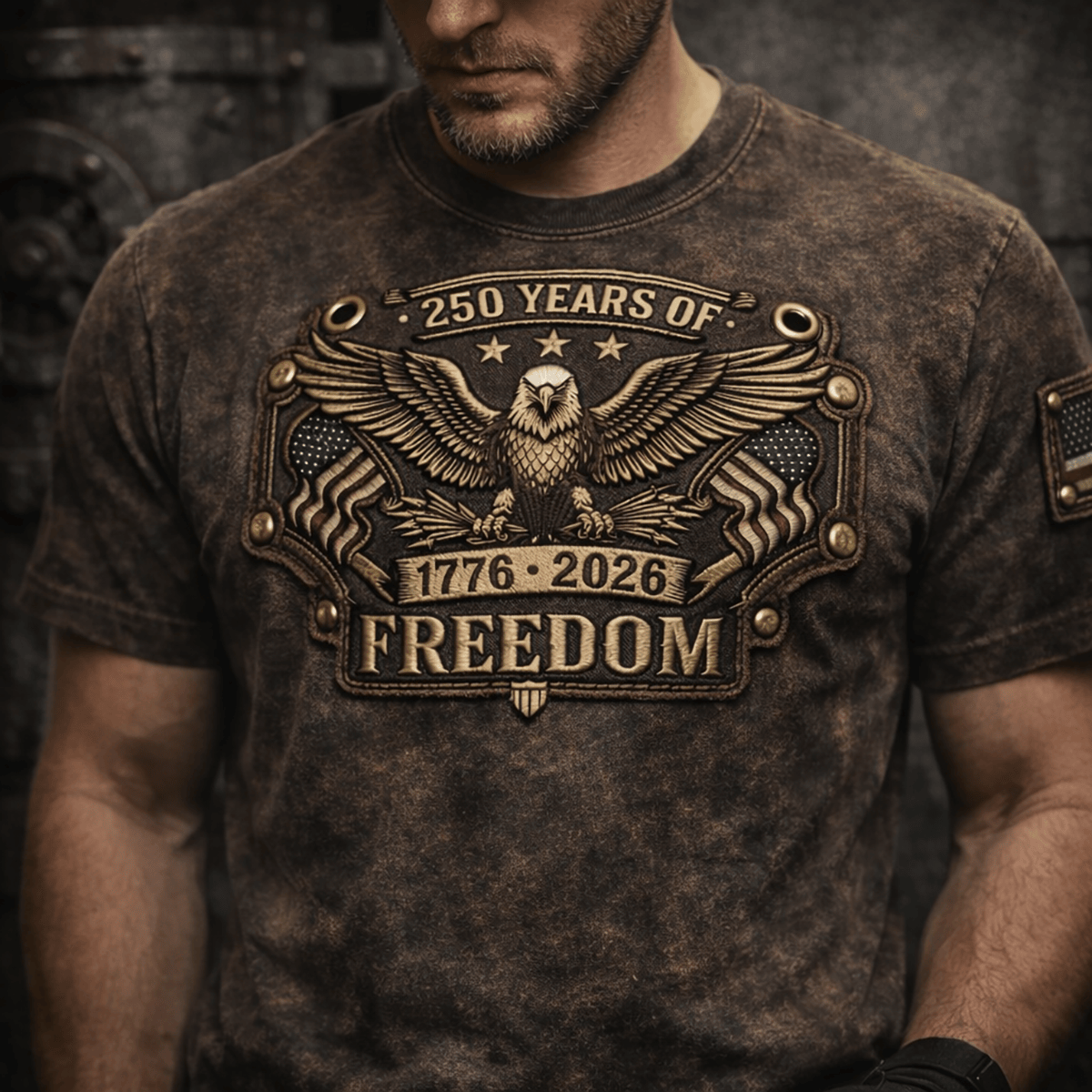 250 Years Of Freedom 1776 2026 Eagle Printed T Shirt Patriotic USA Flag Graphic Tee American Independence Anniversary Gift