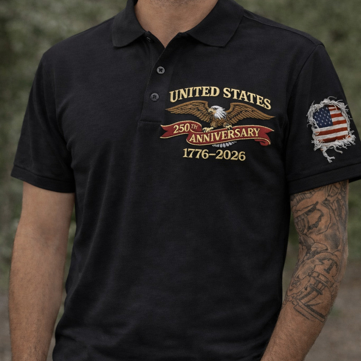 USA 250th Anniversary Eagle Printed Polo Shirt Patriotic American Flag Polo 1776-2026 Independence Day Gift