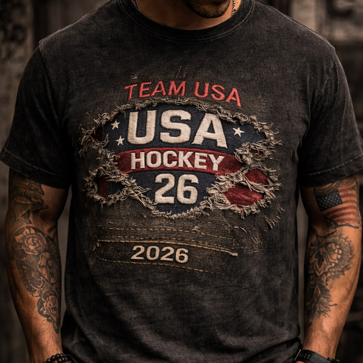 Team USA Hockey 26 Printed T Shirt Vintage USA Hockey Graphic Tee Patriotic American Flag Shirt Hockey Fan Gift For Men