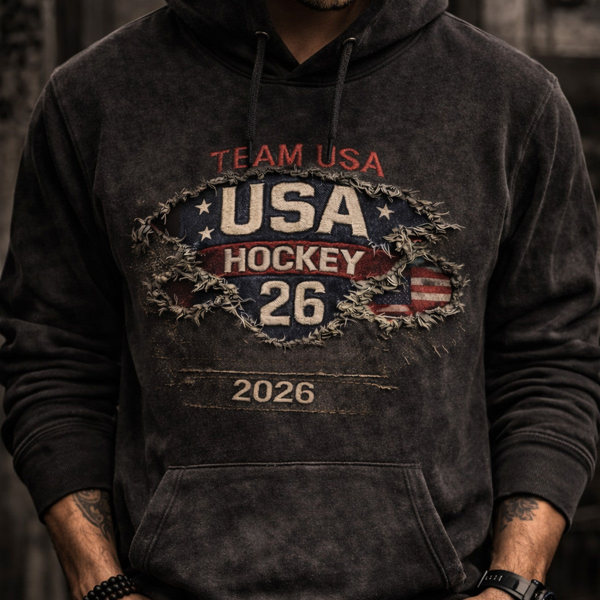 Team USA Hockey 26 Printed Hoodie Vintage USA Hockey Hoodie Patriotic American Flag Hockey Fan Gift For Men