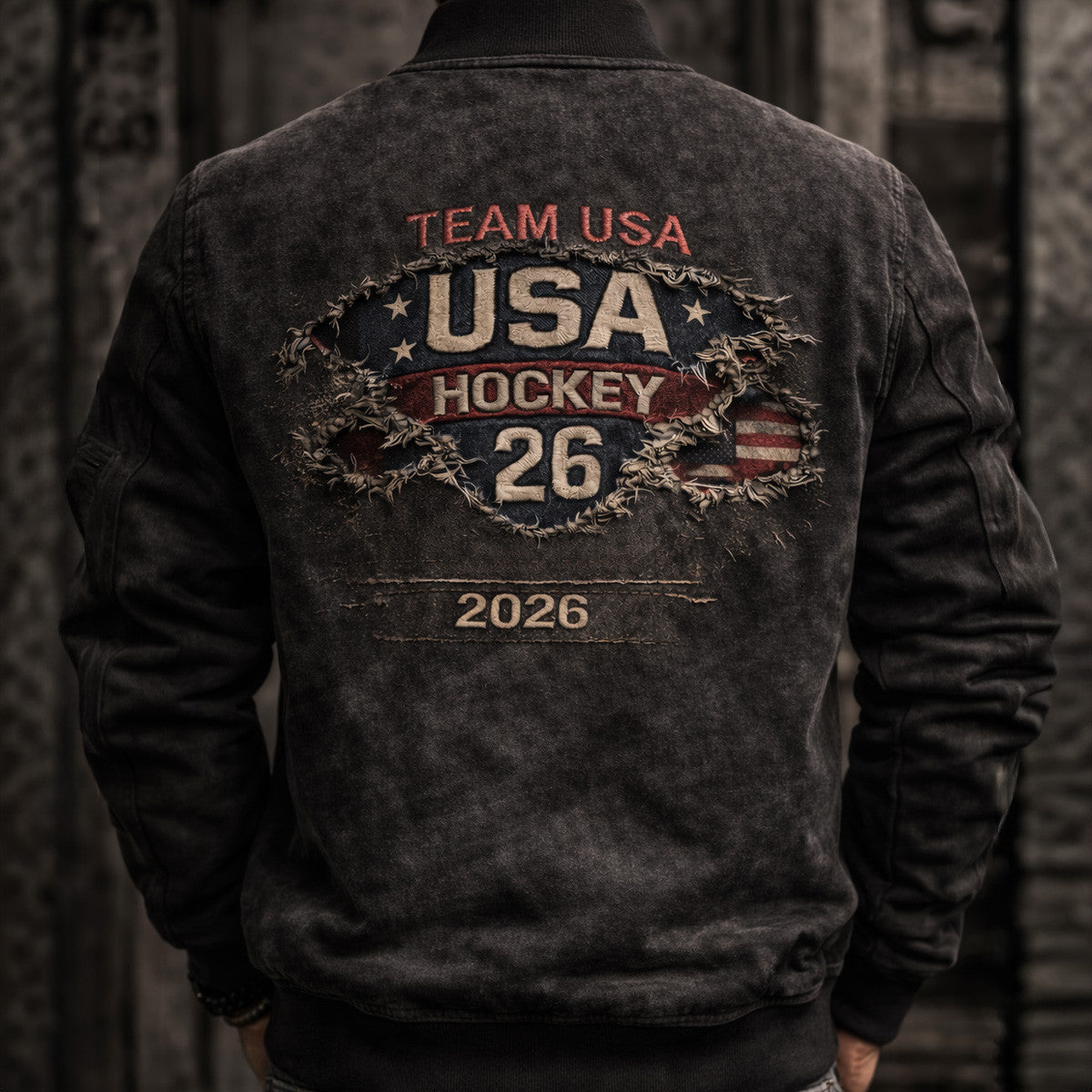 Team USA Hockey 26 Printed Bomber Jacket Patriotic USA Flag Jacket Vintage Hockey Fan Gift American Hockey Apparel