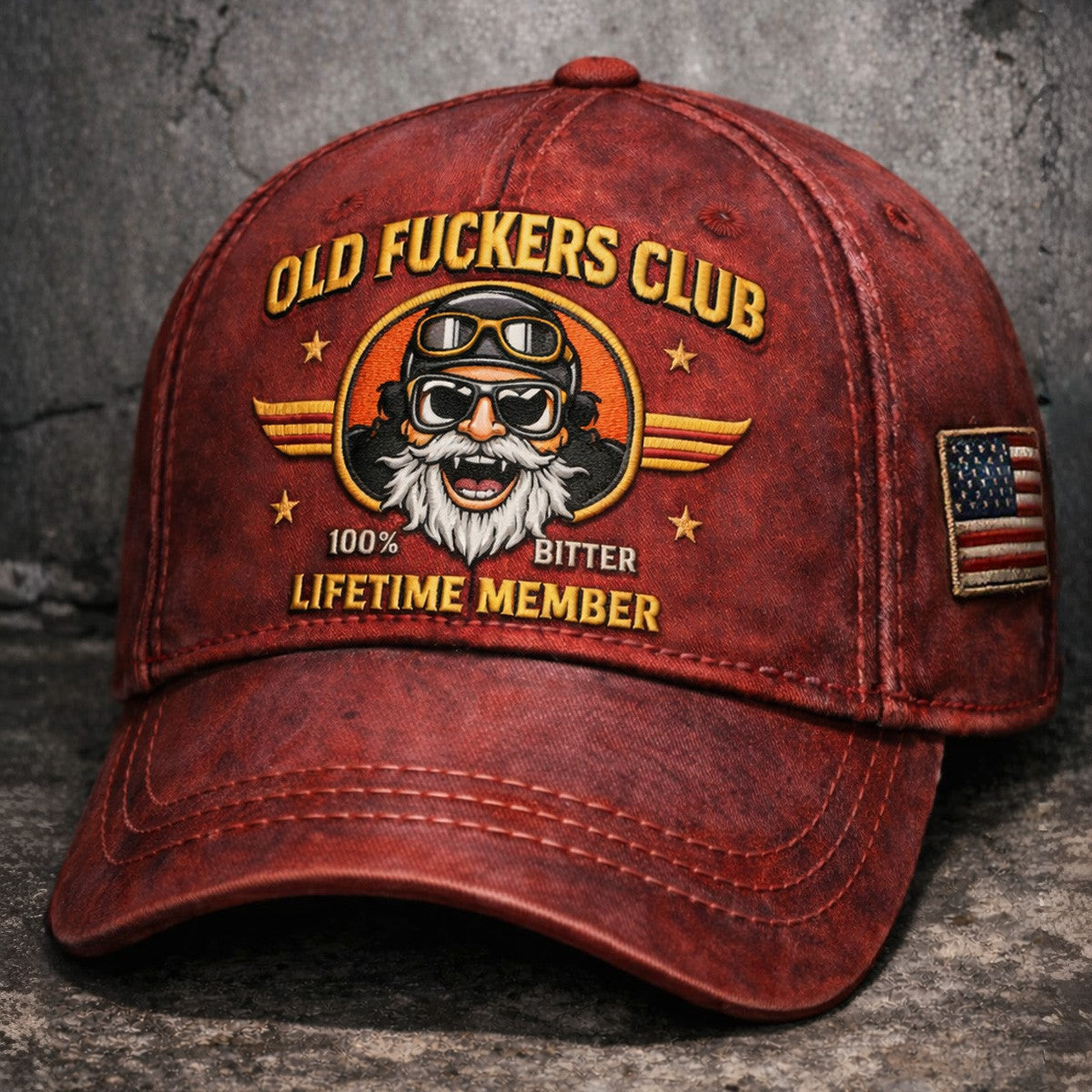 Old Fuckers Club Printed Hat, Funny Biker Grandpa Cap, Vintage Old Man Humor Hat, Bitter Lifetime Member Gift