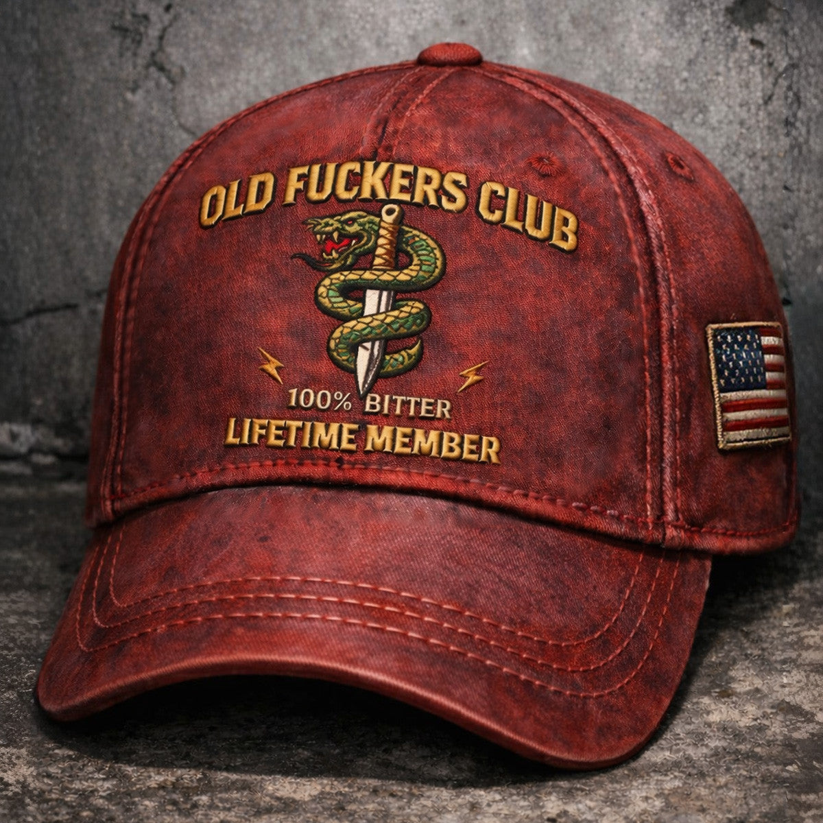 Old Fuckers Club Printed Hat, Snake Dagger Vintage Cap, Funny Grandpa Humor Hat, Bitter Lifetime Member Gift
