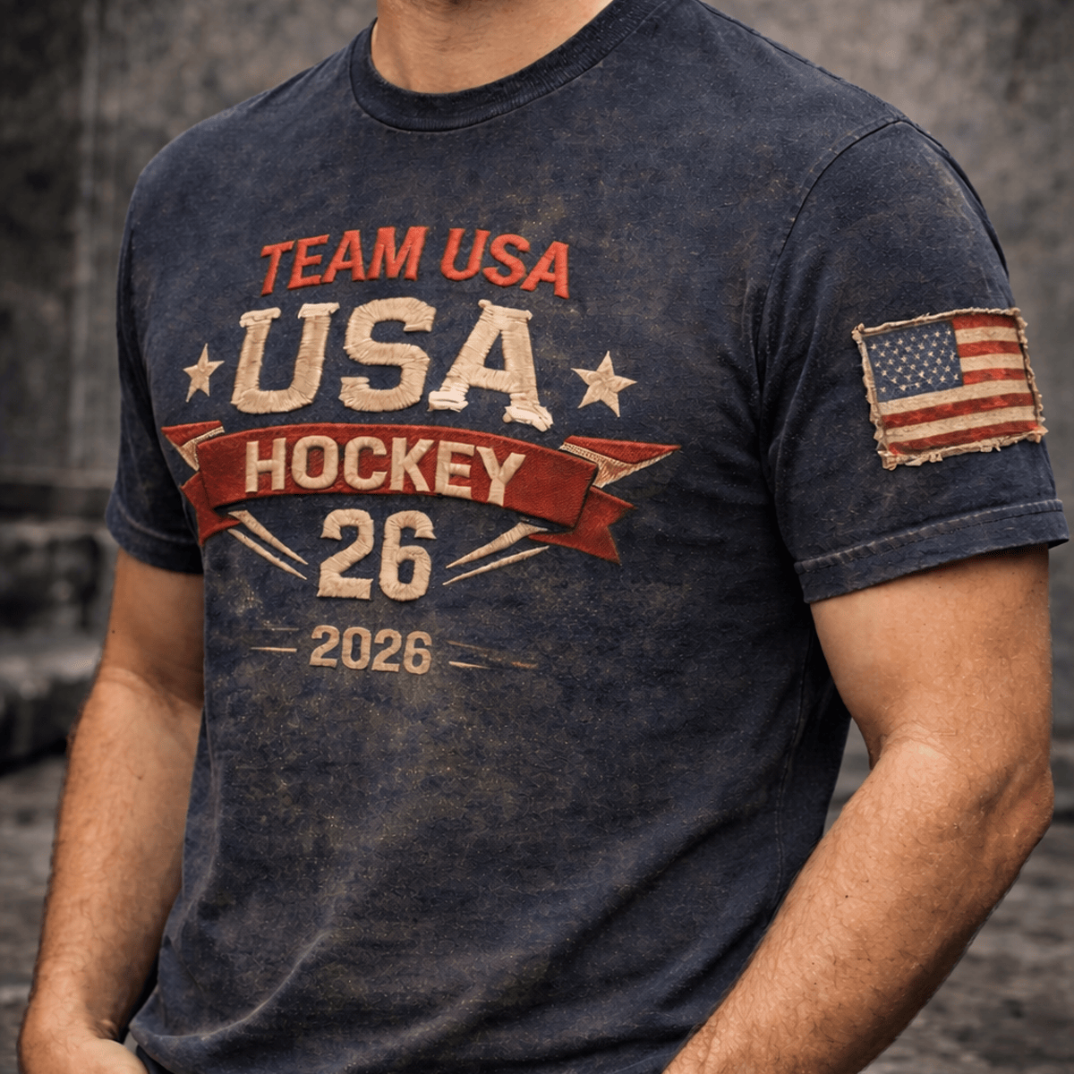 Team USA Hockey 26 2026 Printed T Shirt, Team USA Hockey Fan Shirt, Patriotic USA Hockey Gift Tee, Vintage Distressed USA Hockey Printed Shirt