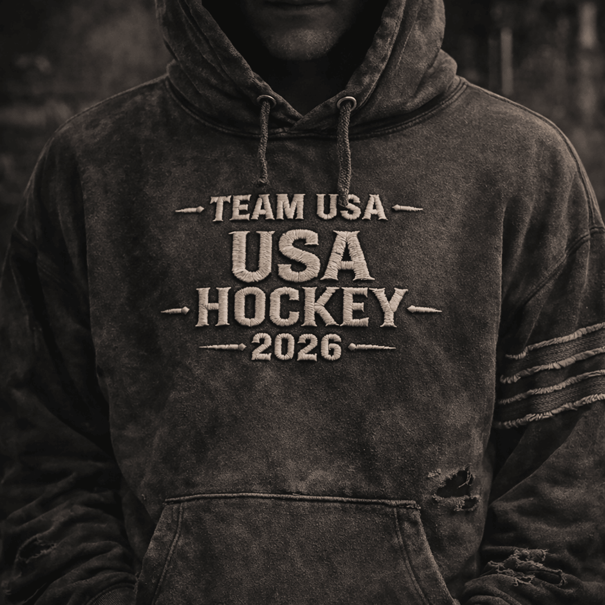 Team USA Hockey 2026 Printed Hoodie, USA Hockey Fan Hoodie, Vintage USA Hockey Hoodie, Patriotic USA Sports Hoodie Gift
