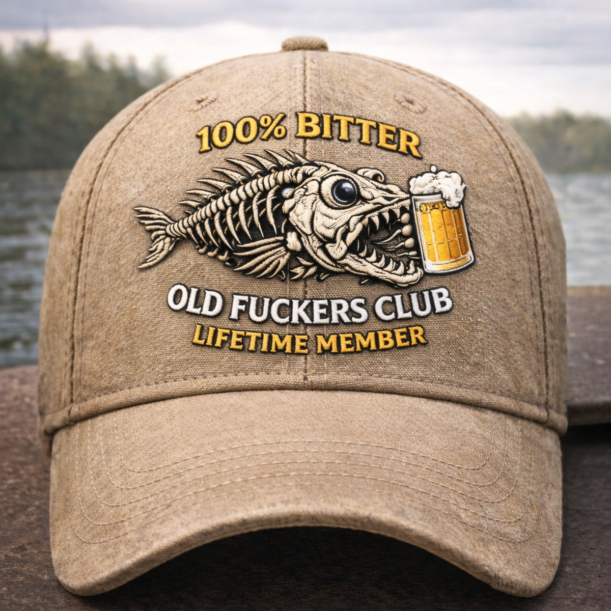 Bitter Old Fuckers Club Lifetime Member Printed Cap, Funny Fishing Skull Hat, Fisherman Humor Gift, Vintage Fishing Hat