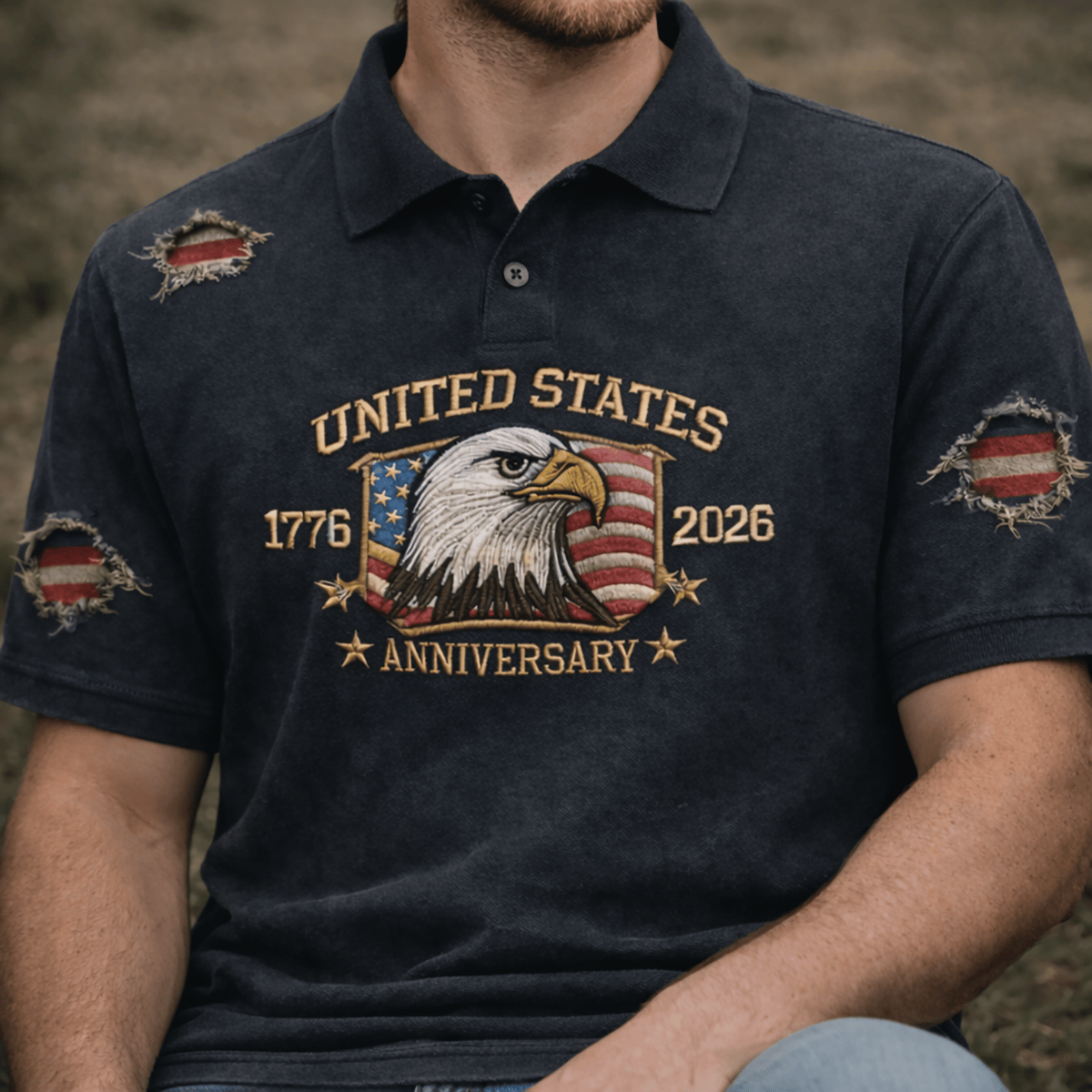 United States 1776–2026 Anniversary Eagle Printed Polo Shirt, Patriotic American Flag Polo, 250th Anniversary Printed Polo, Patriotic Fathers Day Gift