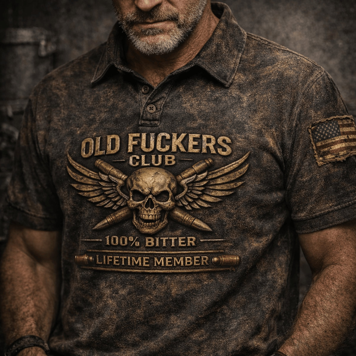 Old Fckers Club Skull Printed Polo Shirt, Vintage Biker Skull Graphic Polo, Bitter Lifetime Member Printed Polo, Fathers Day Cap