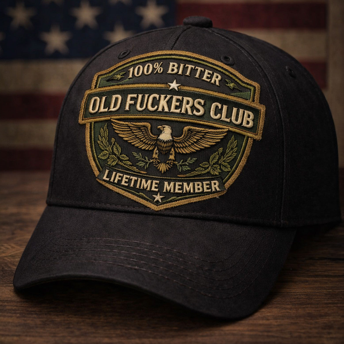 Old Fckers Club Eagle Badge Vintage Trucker Printed Cap, Bitter Lifetime Member Patriotic Hat for Men USA, Gift For Dad Hat