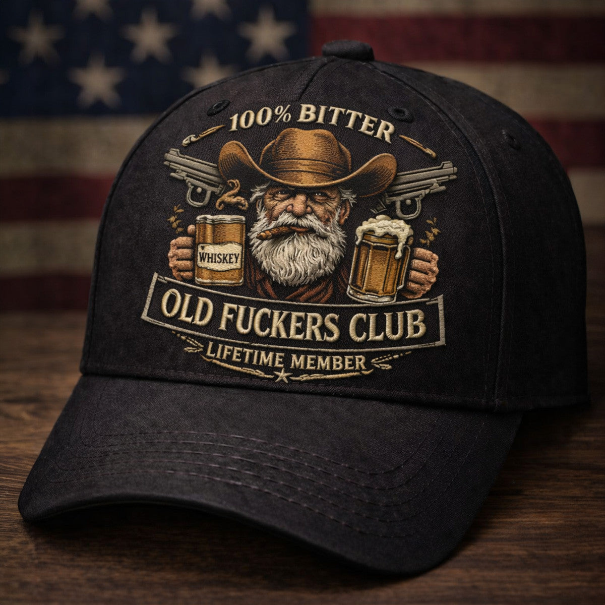 Old Fckers Club Cowboy Beer Vintage Trucker Printed Cap, Funny Drinking Hat for Men, Lifetime Member Patriotic, Best Fathers Day Gifts