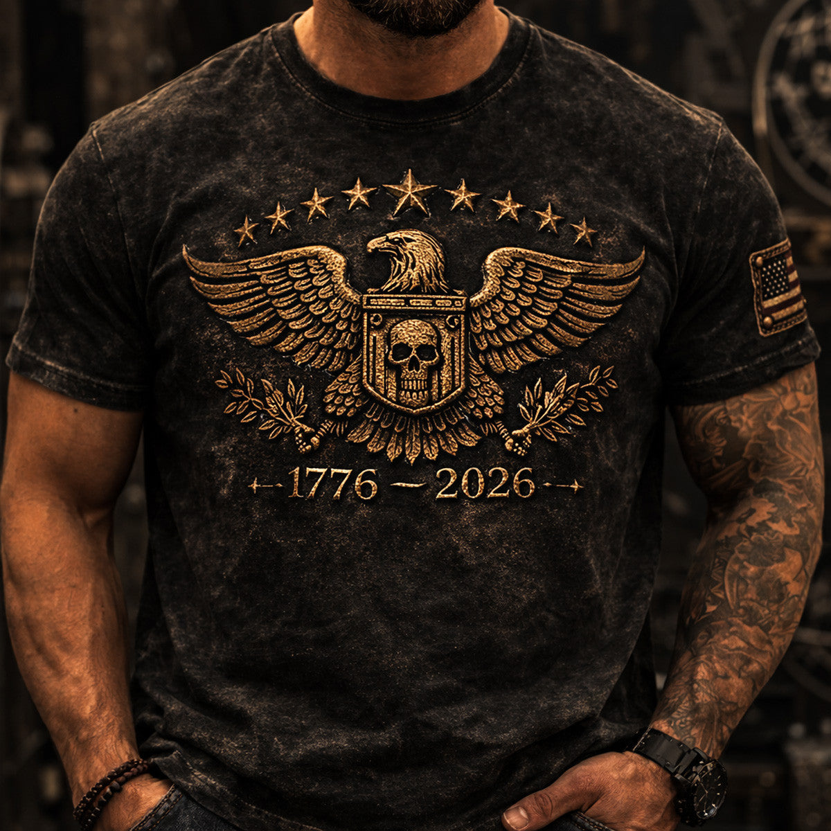 America 250 Patriotic Eagle Printed T-Shirt, 1776-2026 USA Anniversary Shirt, American Flag Patriotic Tee, 4th of July Veteran Fathers Day Gift