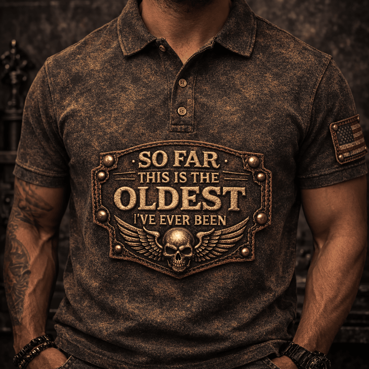 So Far This Is The Oldest I've Ever Been Printed Polo Shirt, Funny Dad Polo Print, Vintage Skull Polo, Father's Day Gift for Husband or Dad
