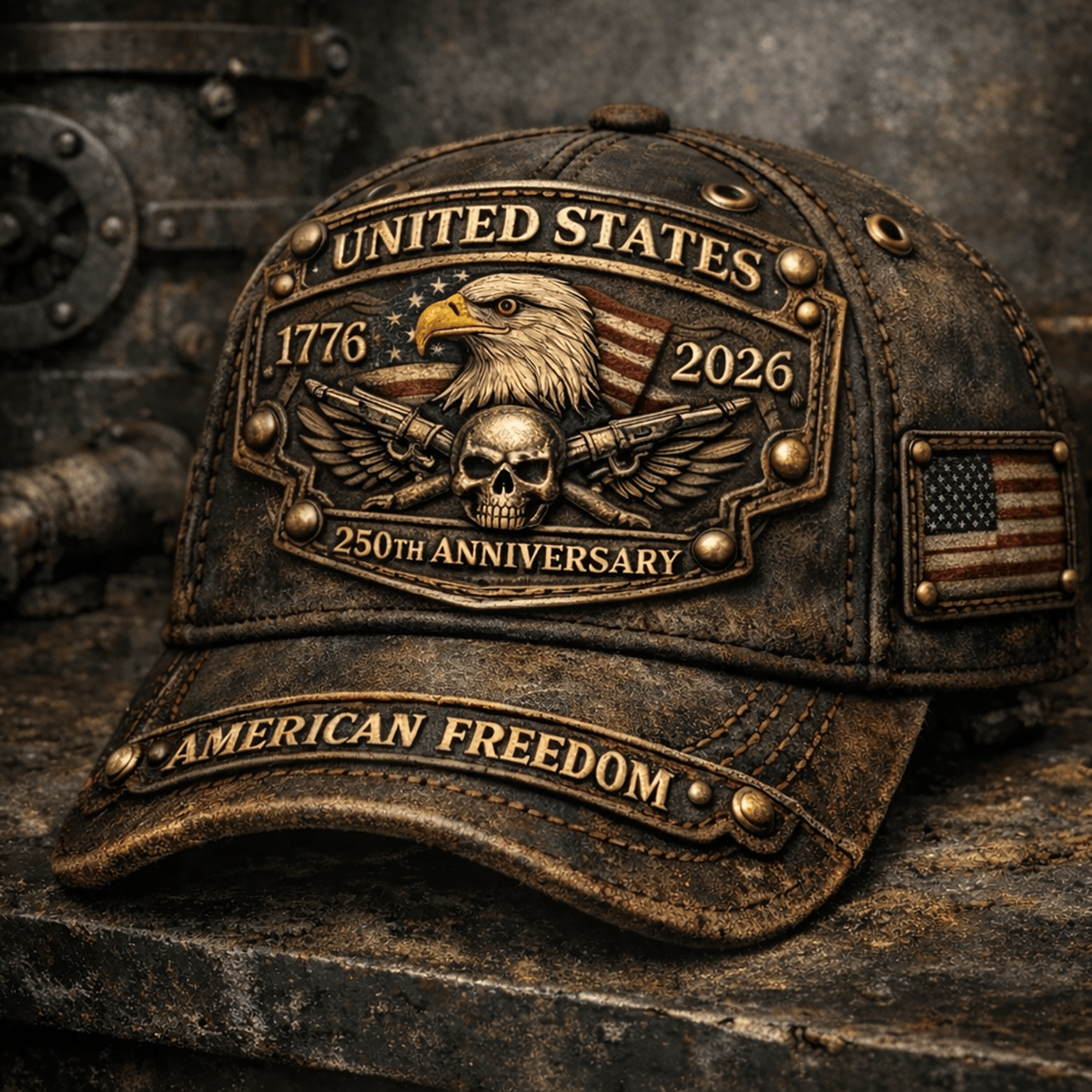 United States 1776–2026 250th Anniversary Eagle Skull Printed Cap, American Freedom Patriotic Hat Print, Veteran Dad Gift, Father’s Day Gift for Dad