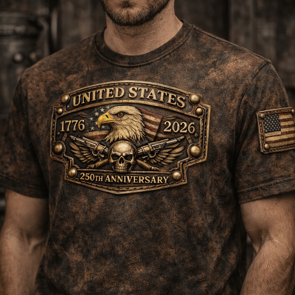 United States 1776–2026 250th Anniversary Eagle Skull Printed T-Shirt, Patriotic American Freedom Tee Print, Veteran Dad Shirt, Father’s Day Gift