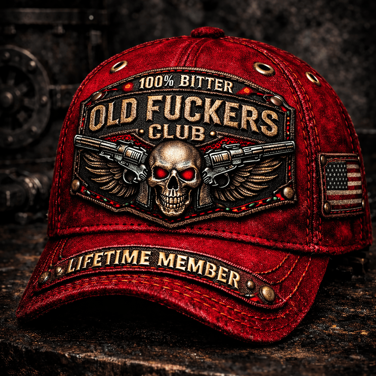 Bitter Old Fuckers Club Lifetime Member Skull Printed Cap, Funny Biker Dad Hat Print, Badass Grandpa Hat, Father’s Day Gift for Dad